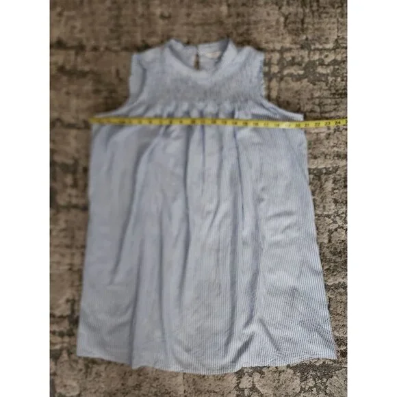 Crown & Ivy Blue White Striped Smocked Sleeveless Mini Shift Dress Women's M - Picture 6 of 6
